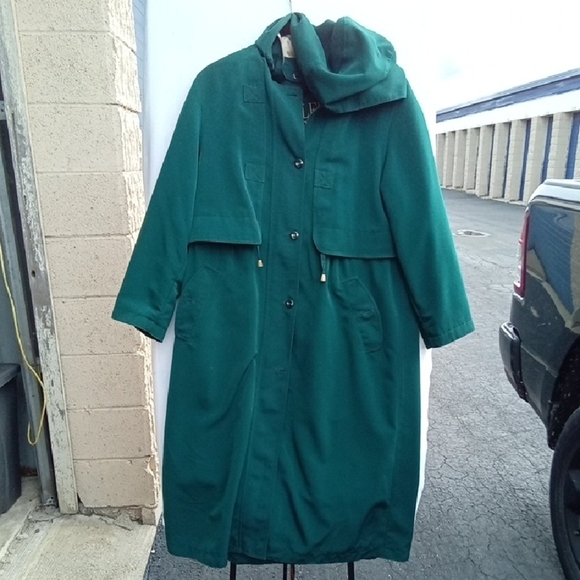 fleet street Jackets & Blazers - Womans 10P Fleet Street Forest Green Hooded Pea Coat with Adjustable Waist